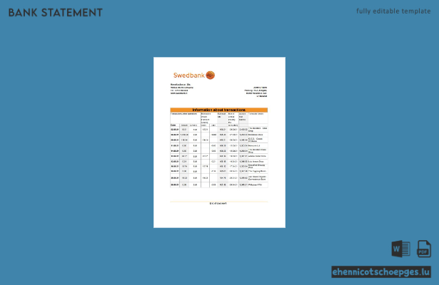Beispiel eines Kontoauszugs der Swedbank Litauen (Excel-Vorschau)